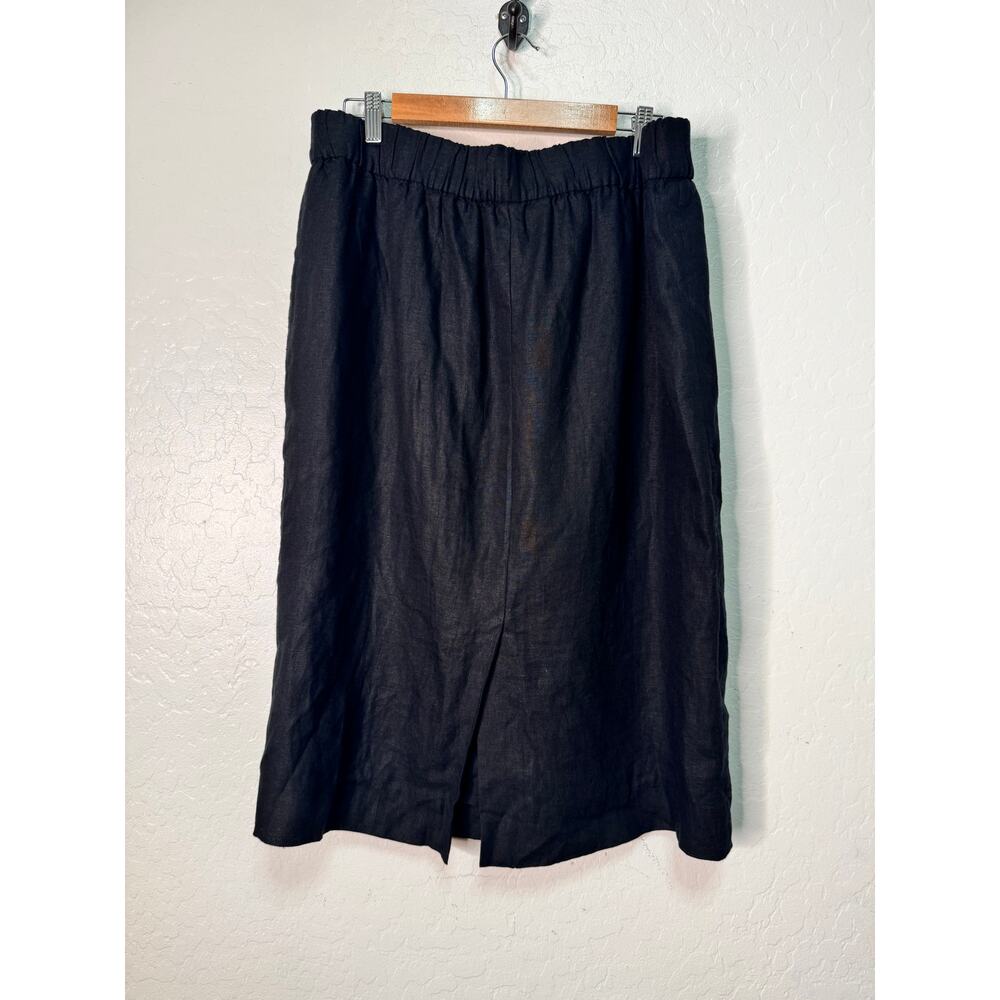 J Crew Womens 100% Linen Lined Midi Pull On Black Skirt Rear Split XL - Picture 2 of 4